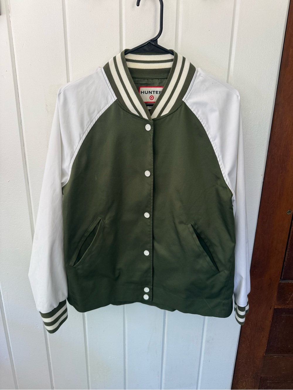 Hunter x Target Olive & White Varsity Jacket